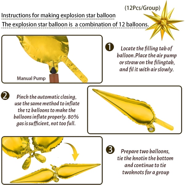 50 kpl 12-sakaraisen tähtipallon räjähdys tähtifolioilmapallot, 3D St
