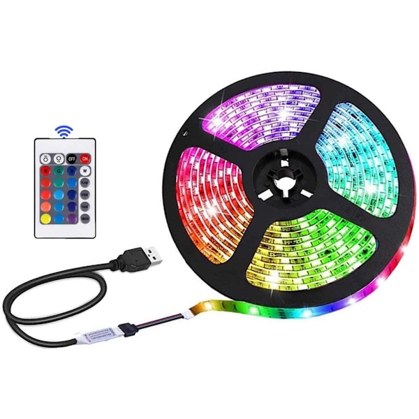 USB LED-ljusremsa, flerfärgad RGB 5050-belysning, 24-tangenters IR-fjärrkontroll, säker beröring, DIY Inte 3m