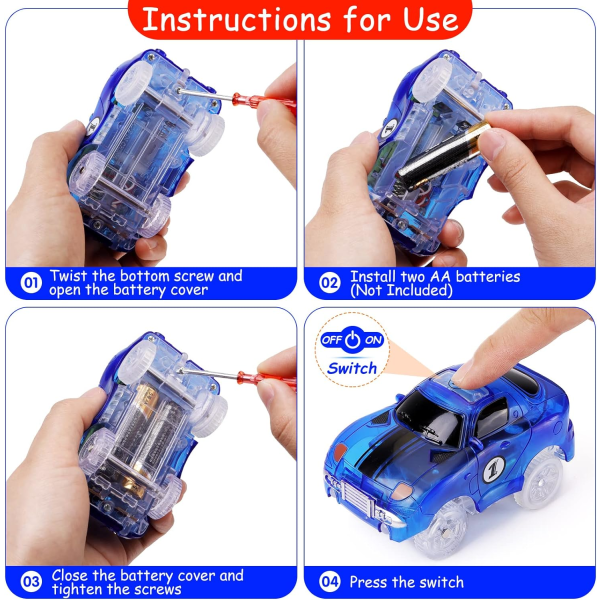 Racerbil - 9,5 cm x 5 cm, 3-pak (racerbil, politibil, brandbil) med 5 blinkende LED-lys