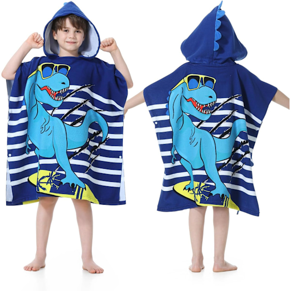 Sininen dinosaurus - Lasten hupulliset poncho-pyyhkeet, rannanvaihtotakit Ba