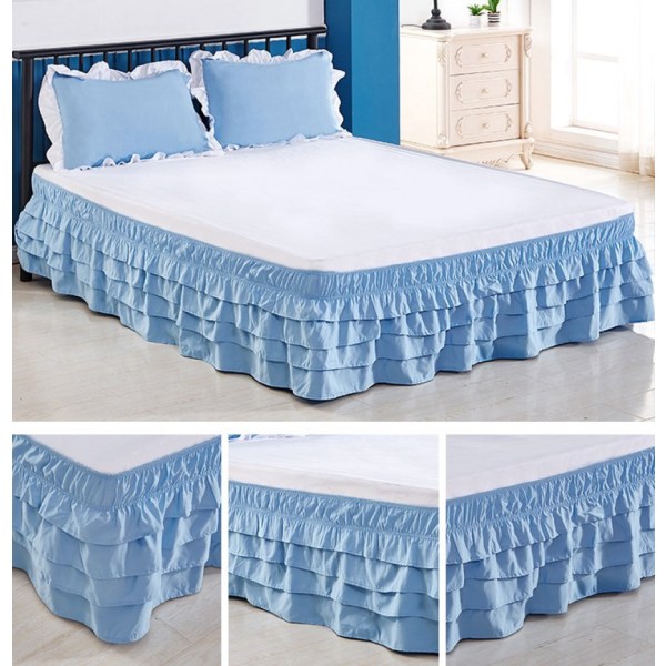 Fyrlagers sängkjol, (blå, Queen 150*200+45cm) Princess flerlagers sängkjol Sängkjol fyra lager