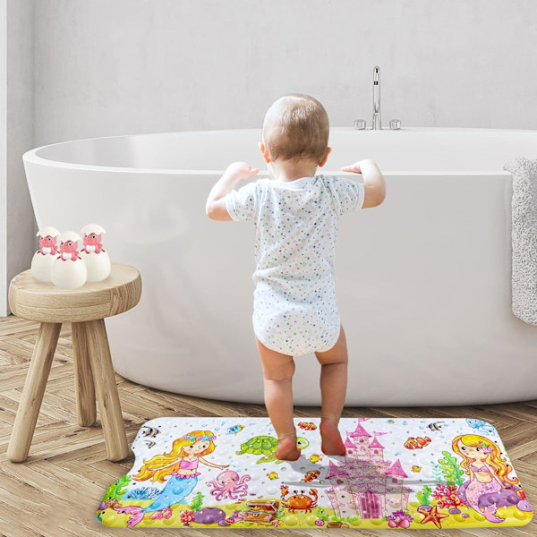 Anti-Skrid Sikkerhedsbademåtte 100x40cm, Anti-Skrid Badekar Måtte med Sugkopper PVC Materiale, Tegneserie Havdyr Bruse Måtte til Børn