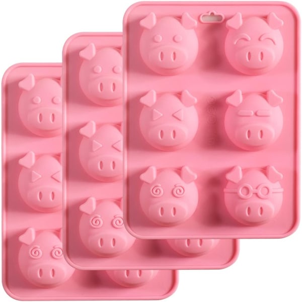3 Pakkaat Suklaasilikonimuotteja, 6-Onkaloinen Sian Pää Emotikoniporsas Kakku Muotteja Hyytelölle, Fondantille, Kovalle Makeiselle, Keto F