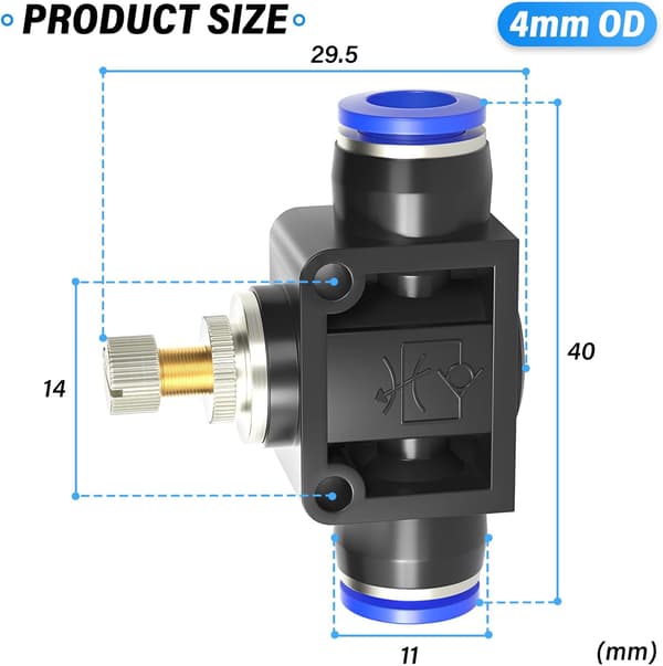(4×2×1.1cm) 5 stk. 4 mm udvendig diameter luftstrømsreguleringsventil med push-to-connect-fitting, lige hastighedsregulator