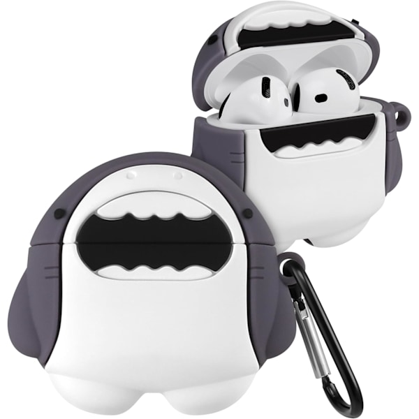 Skal för Airpods 4:e generationen 2024, Sött Tecknat Kawaii - med Nyckelring Rolig Design Skyddsskal för Tjejer Tonåringar Kvinnor Fodral för Air Pods 4:e, Haj