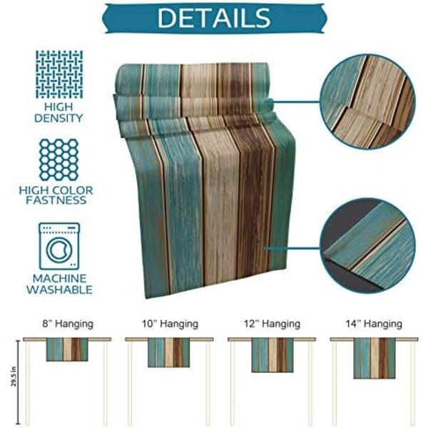 Linen Bordløper Dresser Sjal Retro Rustikk Låve Tre & Teal Grønn Brun Sklisikker Burlap Rektangel Borddekking Dekor