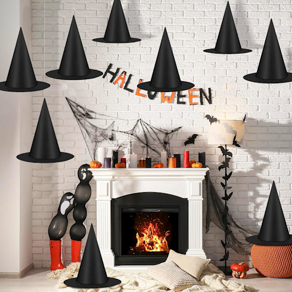 12 kpl Halloween-noittien hattuja, mustat riippuva noittien hatut, noitapuvun tarvikkeet noittien hatut 100 metriä narua
