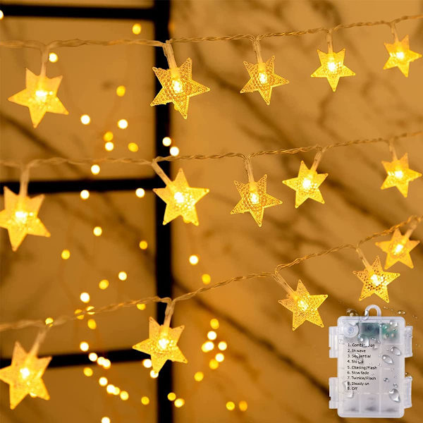Stjernelysstreng, 10M 100 LED'er LED Lysstreng 8 Tilstande Batteridrevet Feelygter til Bryllup Fødselsdagsfest Indendørs