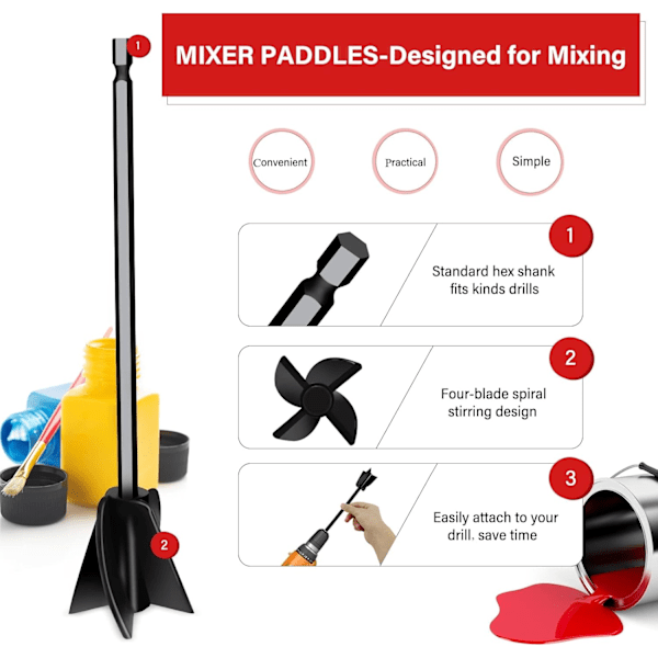 4 stk. Resin Mixer Paddles til Resin Boremaskine, Epoxy Mixer Tilbehør til Boremaskine, Farvemixer/Farveomrører til Blanding af Resin, Epoxy, Silikoneforme