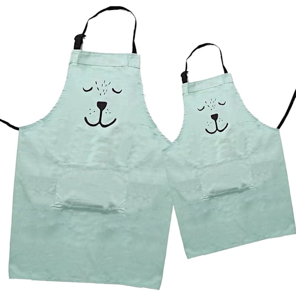 2-pakning Justerbart Forkle i Bomull for Foreldre og Barn med Lommer, Matchende Sett for Mor og Barn, Baking, Maling