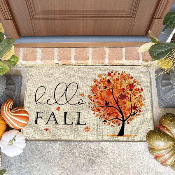 Hallå Höst Dörrmatta Inomhus Utomhus Ingång 20x32, Höst Thanksgiving Lönnlöv Träd Dörrmatta Inne Utanför
