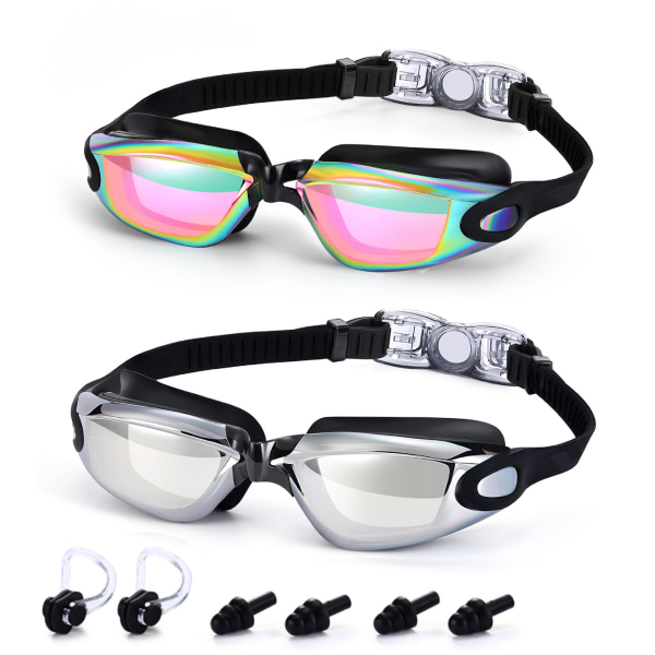 (B)Svømmebriller, 2-pack svømmebriller til voksne mænd, kvinder, unge