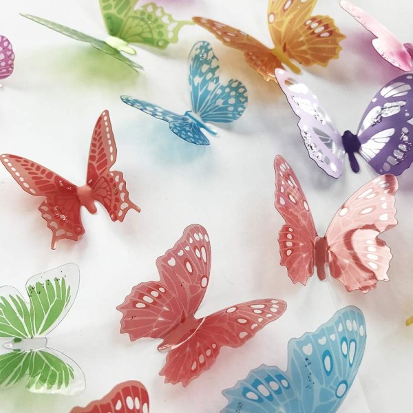 38 kpl 3D värikkäitä Crystal Butterfly seinätarroja liimalla