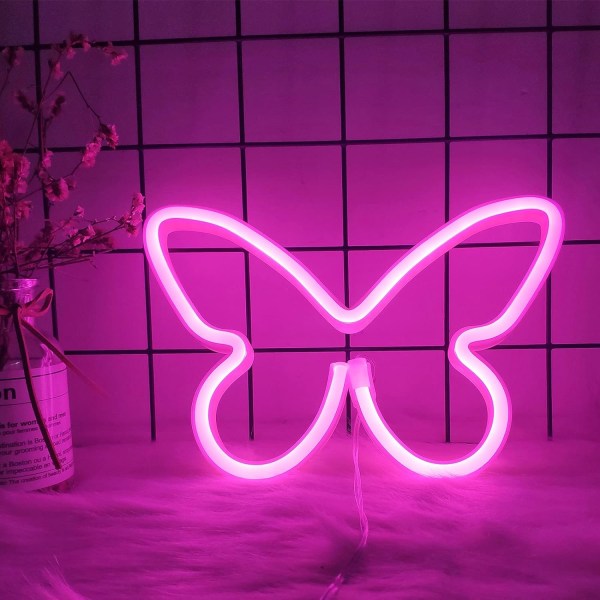 Vaaleanpunainen perhonen Neon Butterfly Butterfly Neon Signs USB & Akku