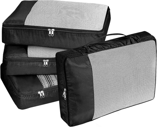 Resväska Organizer, Resväskekläder Väskor, Bagage Organizers, Set om 4, Svart