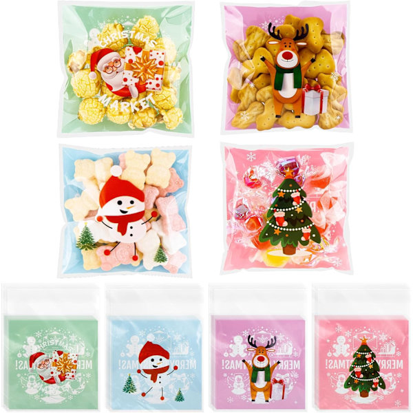 200 stk. Julegodteposer, Selvforseglende Klarsynt Julecellofanposer, Julegodter Snack Party Favor Z