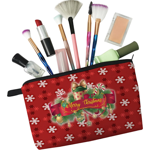 Glædelig Jul Makeuptasker Juletræ Snefnug Kosmetik Toilettaske Makeup Organizer Taske Lynlås Kosmetikpung til Kvinder X