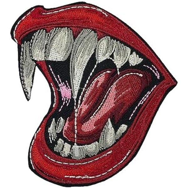 Vampyr Läppar & Tänder Patch, Söt Rolig Broderad Badge Stryk/Sy på Applikation Reparationslapp, DIY Tillbehör för Kläder