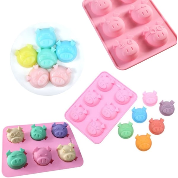 3 Pakkaat Suklaasilikonimuotteja, 6-Onkaloinen Sian Pää Emotikoniporsas Kakku Muotteja Hyytelölle, Fondantille, Kovalle Makeiselle, Keto F