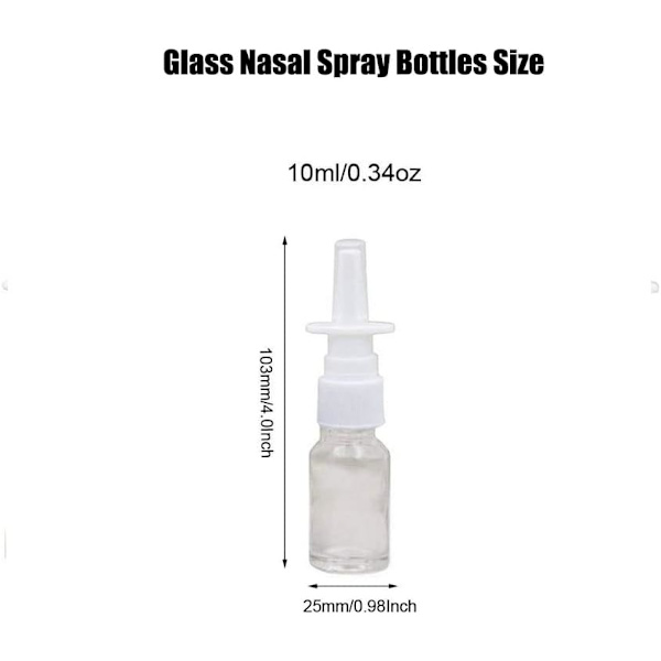 6-pack 10 ml genomskinliga tomma nässprayflaskor i glas för saltlösning