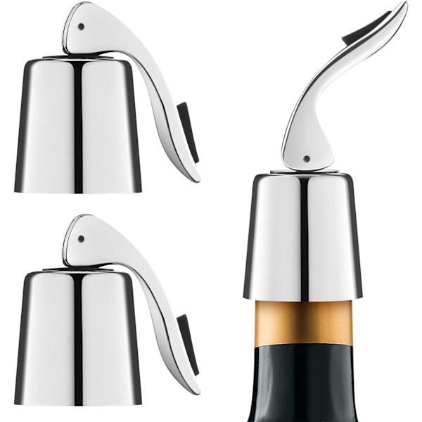 2 STK. Vinstoppere i rustfrit stål, god forsegling, ingen lækage, holder champagne frisk - Sølv