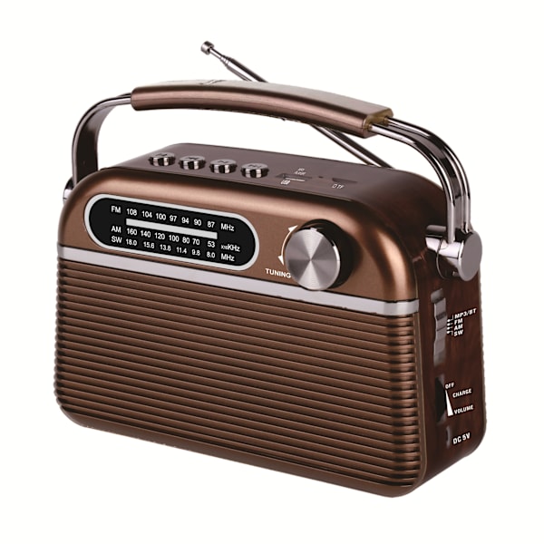 stk. Bærbar Radio Retro Design, Bluetooth, DAB FM, Indbygget Batteri, USB-Port, AUX, Sleep Timer, Teleskopantenne