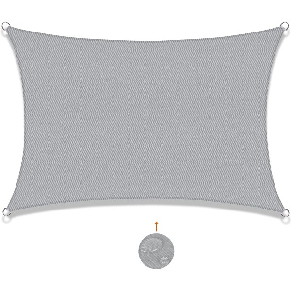 Solsejl, Vandafvisende, 2 x 3 m, Polyester, rektangulær, grå