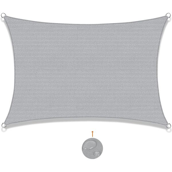 Solsejl, Vandafvisende, 2 x 4 m, Polyester, rektangulær, grå