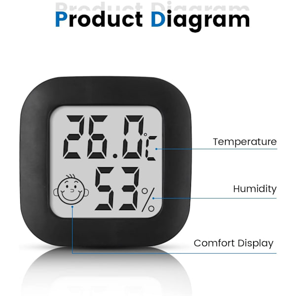 Mini digital inomhus termometer hygrometer, temperaturmätare och fuktighetsmätare, T