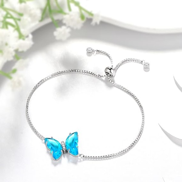 Sommerfuglehjerte Armbånd Kvinder Dyr Sommerfugle Fødselssten Vedhæng Krystal Bryllup Fødselsdag blue