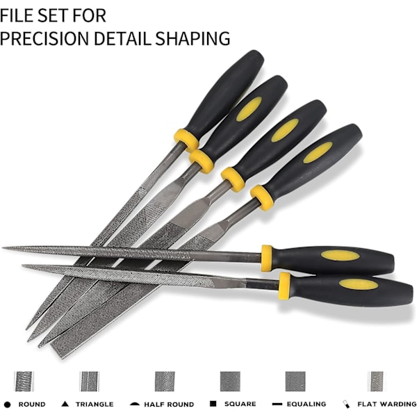 6-delt sett med filer, filer og rasp, nålefiler, diamantraspfiler reparasjon for tre/metall/verksted/P