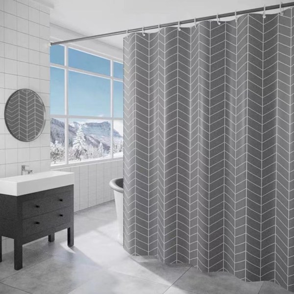 Dusjforhæng i trykt stof 180 x 200 cm Grå Chevron