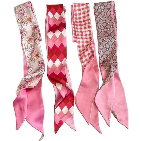 4 stk. moteriktige skjerf for kvinner, multifunksjonelle Boho-skjerf pannebånd satengskjerf for veske hårtilbehør