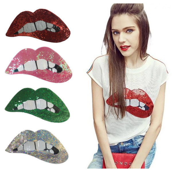 Lips Sequins Patches Embroidery Applique for Clothing Sewing