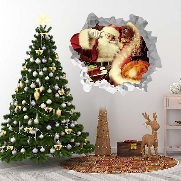 3D Jultomte Ren Väggdekaler Bryt Genom Väggen Viny