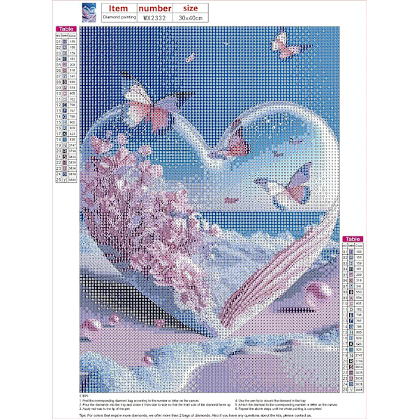 Diamantmålning för Vuxna, 30x40cm Hjärta Kristall Diamond Painting