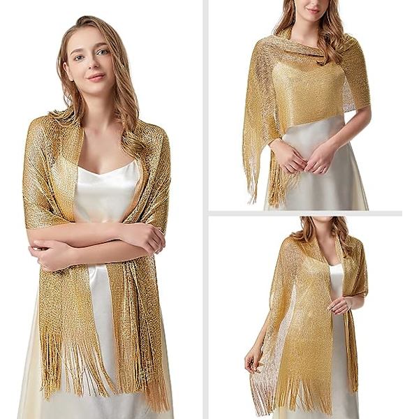 Kvinder Bryllup Guld Tørklæde Sjal Stole Bryllup Wrap Foulard fo