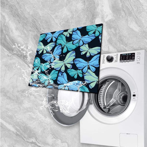 2 stk. (Blå, 60 x 50 cm) Toppdeksler for vaskemaskin og tørketrommel, sklisikker absorberende matte, støvtett deksel for vaskemaskin og kjøleskap, sommerfugl-toppdeksel for vaskemaskin og tørketrommel