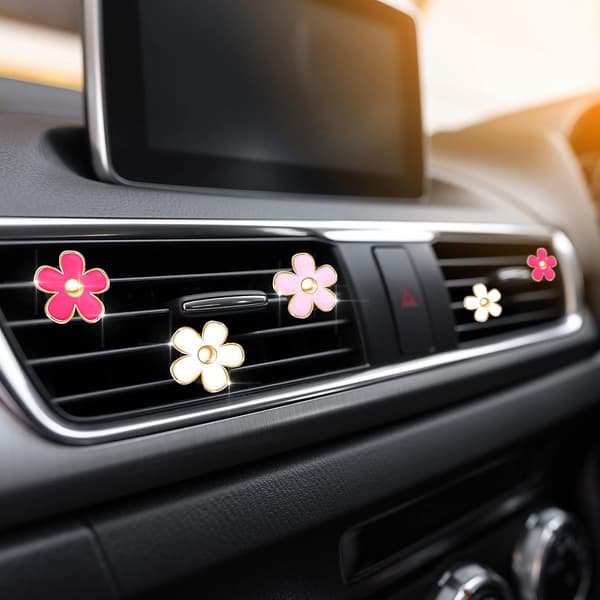 Pieces Daisy Vent Clip Bil Diffuser Vent Clip Bilfrisker Clip Bil Oliediffuser Clip til Kvinder Piger (Rød, Pink, Hvid)