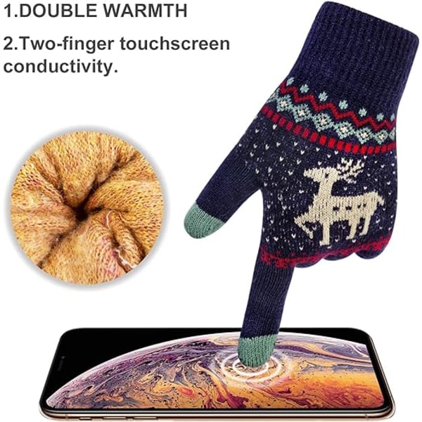 2 stk. Vinter Touch Screen Hansker Hjort, Varm Fleeceforet Teksting G