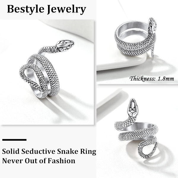 Slange Ringer for Menn Kvinner, Rustfritt Stål/Gull/Svart Slange Finger Wrap Ring