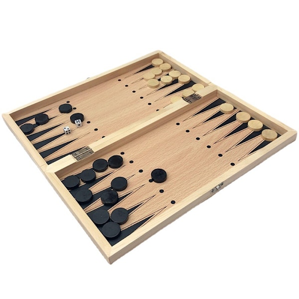 3 i 1 spilbræt - Traditionelle spil til børn og familier, skak, dam og backgammon 24x24cm