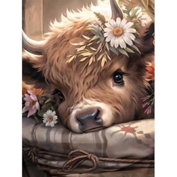 Ko-diamantkonstset för vuxna, Highland Cow Diamantmålning Set för vuxna nybörjare, DIY 5D Diamantmålning med R