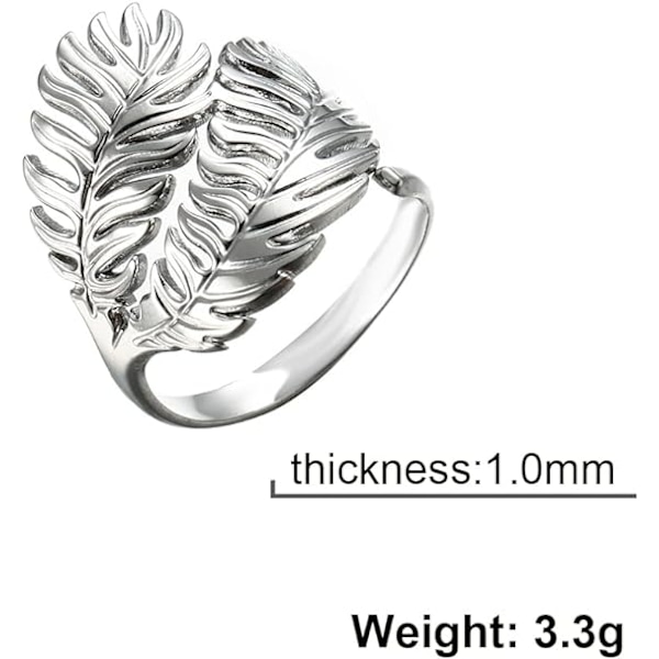 1 Justerbar Bladring i Rostfritt Stål Finger Ring med Bladmönster Öppna Fingerringar för Kvinnor Flickor