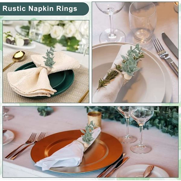 Set med 6 rustika servettringar i eukalyptus