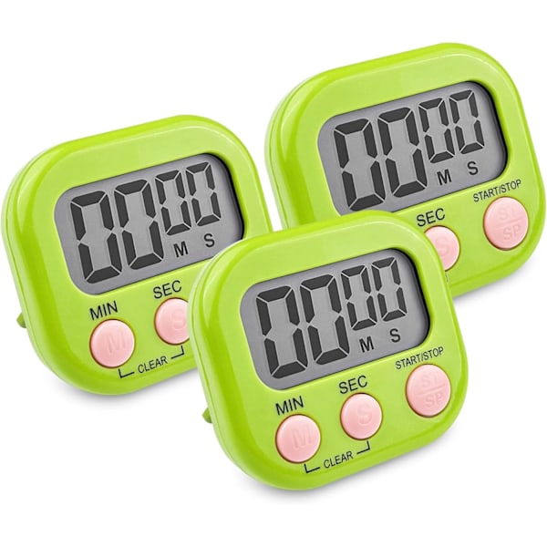 Pieces Magnetisk Kjøkkentimer Grønn, Stoppeklokke med Stor LCD-Skjerm, Digital Stoppeklokke og Alarm, Barnetimer, Nedtelling for Matlaging