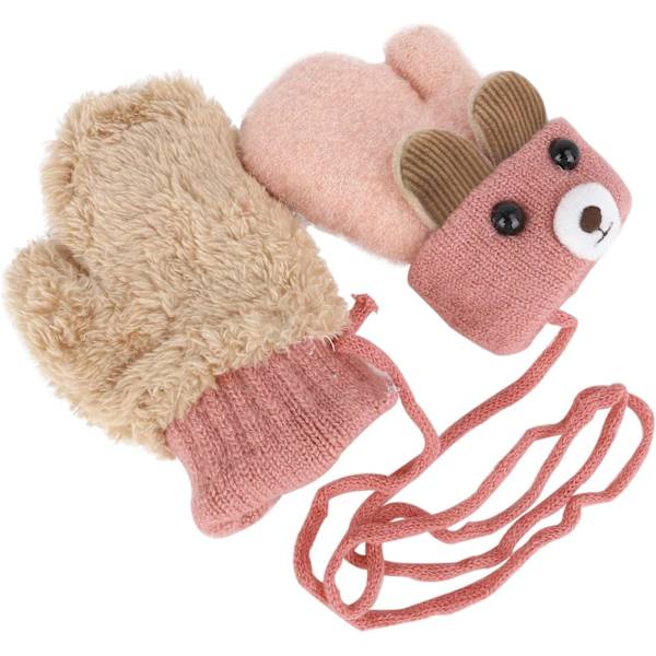 0-3 år rosa Baby Thermal Handskar Vinter Höst Tjock Knitt