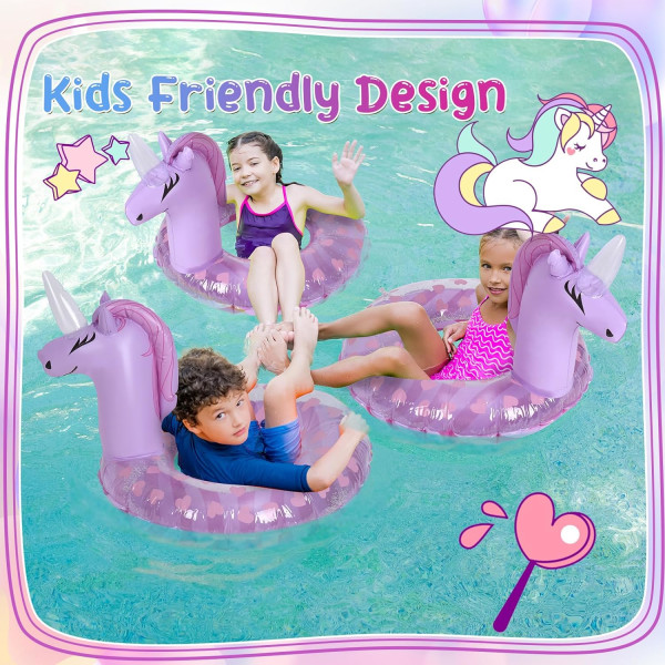 1 Unicorn oppustelige svømmebassiner til børn, oppustelige poolflydere