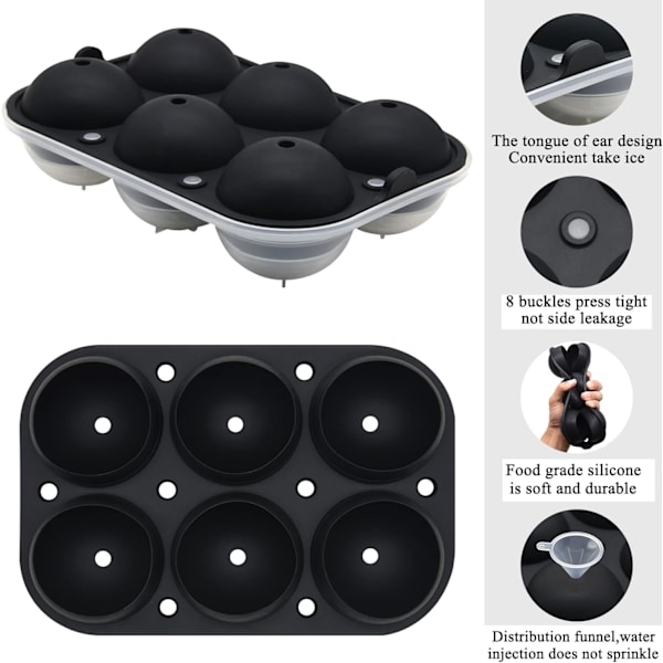 Isbitform Kule, 6 Store Isbitkuler 6cm, Plast Isbitform for Drikker, Sfærisk Isbitform