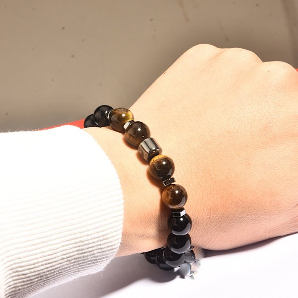 2 stk. rustfrit stål Tiger Eye sort blank sten herre armbånd